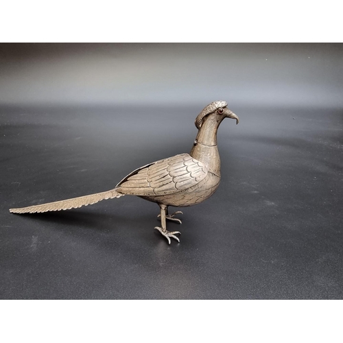 381 - A Continental white metal pheasant table ornament, stamped 'VR', 17cm.