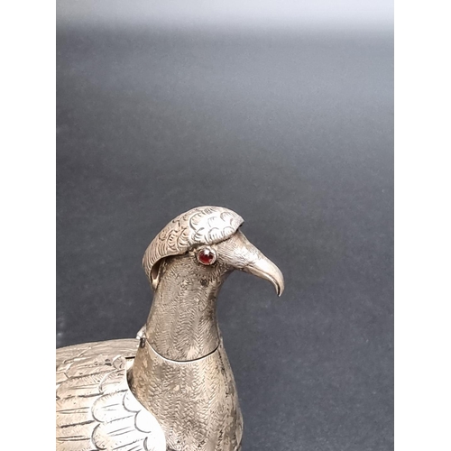 381 - A Continental white metal pheasant table ornament, stamped 'VR', 17cm.