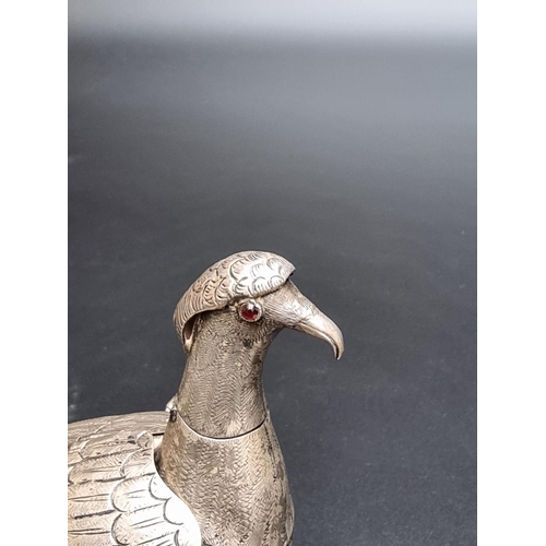 381 - A Continental white metal pheasant table ornament, stamped 'VR', 17cm.