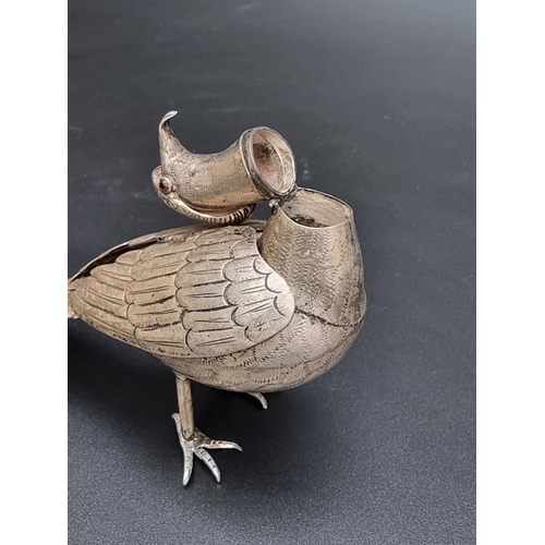 381 - A Continental white metal pheasant table ornament, stamped 'VR', 17cm.