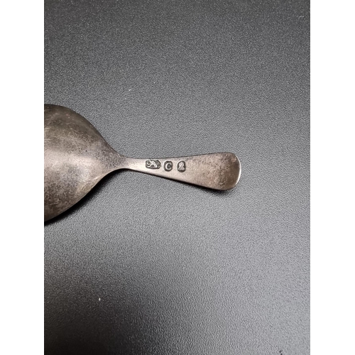 394 - Two Georgian silver caddy spoons; together with another caddy spoon; and seven Georgian silver teasp... 