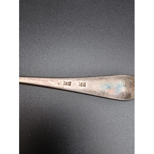 396 - A pair of provincial silver Old English pattern dessert spoons, makers mark only I C, possibly John ... 