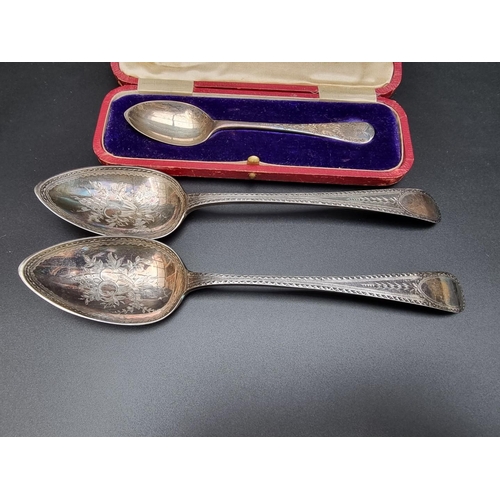 398 - A pair of George III silver Hanoverian pattern bright cut tablespoons, by Peter Anne and William Bat... 