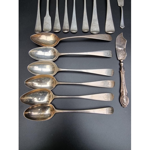 401 - A quantity of Georgian and Victorian silver cutlery, different dates and makers, 545g; together with... 