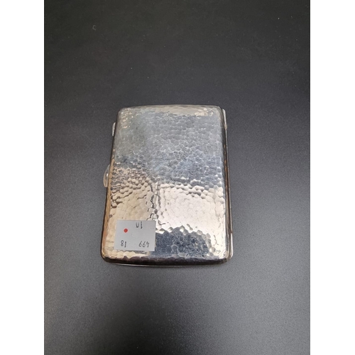 425 - A hammered and embossed silver cigarette case by Colen Hewer Cheshire, Chester, 10.4cm, 78g.... 