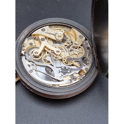 493 - A steel open face stem wind pocket watch, 49mm, having two subsidiary dials.