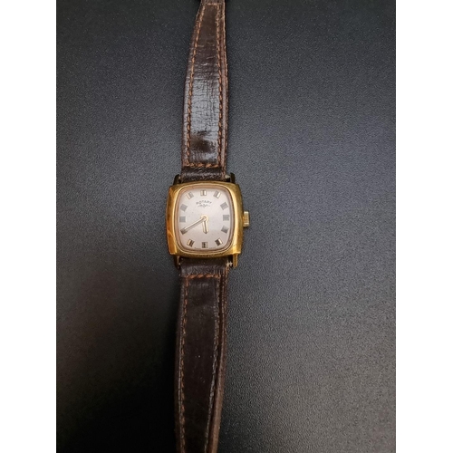 500 - A vintage Rotary gold plated Rotary manual wind wristwatch, 27mm, on brown leather strap, boxed; tog... 