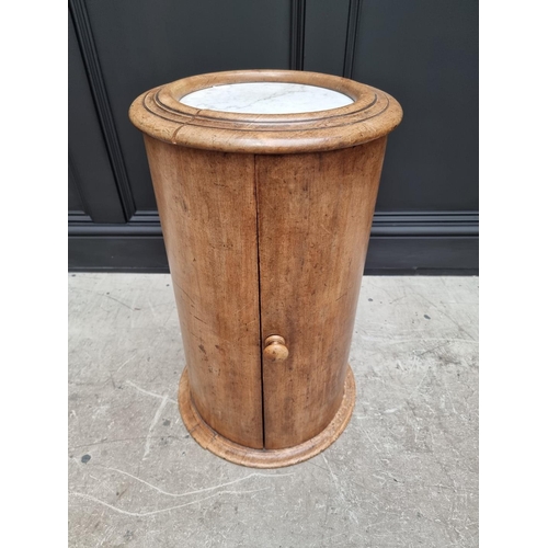 1041 - An antique mahogany cylindrical pot cupboard, with marble inset top, 72cm high, (plinth base detache... 