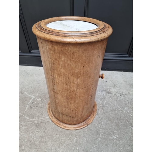 1041 - An antique mahogany cylindrical pot cupboard, with marble inset top, 72cm high, (plinth base detache... 