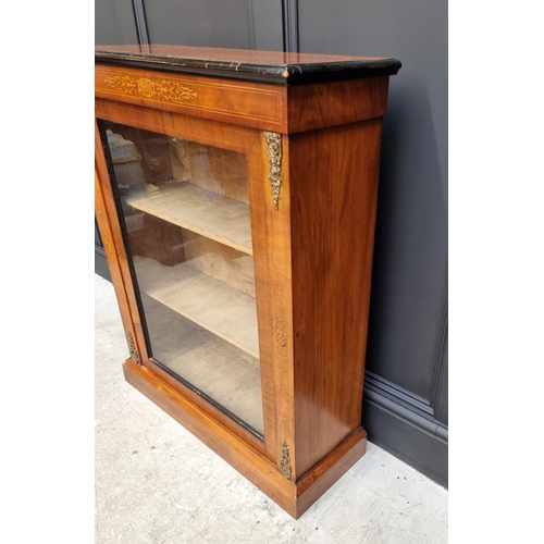 1078 - A Victorian walnut and inlaid pier cabinet, 79.5cm wide.