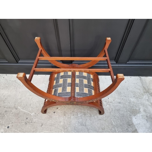 1095 - A late Victorian satinwood and painted X-frame stool. 