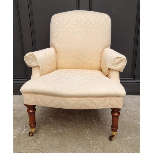 1100 - A reproduction damask upholstered armchair, labelled Balmain & Balmain. 