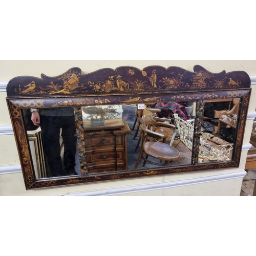 1131 - A 19th century gilt chinoiserie overmantel mirror, 58 x 115.5cm.