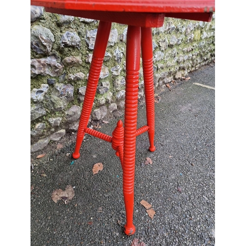 1143 - An antique red painted hexagonal occasional table, in the manner of Liberty, 53cm wide. ... 