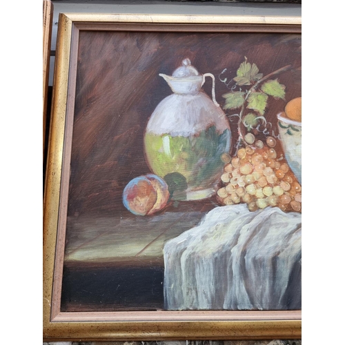 1162 - Hilario Roberto, still life of fruit, signed, oil on canvas, 59 x 98cm; together with another simila... 