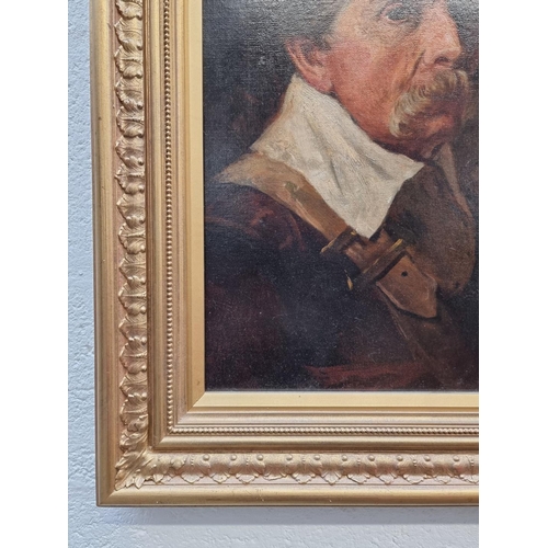 1172 - European School, 19th century, head and shoulders portrait of a civil War Roundhead, oil on canvas, ... 