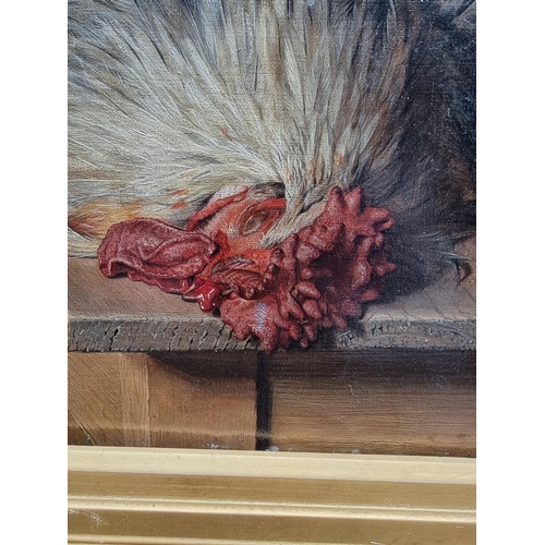 1187 - J W Parkinson, still life of a dead cockerel and other items, signed and dated 1876, oil on can... 