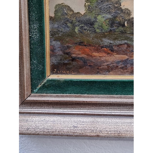 1190 - J **el, a figure in a river landscape, a pair, indistinctly signed, oil on board, 14 x 29cm.&nb... 