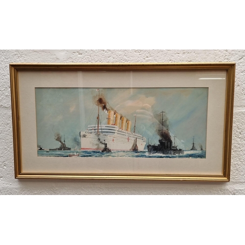 1192 - Algernon Black, a battleship, signed and dated '16, gouache, 44 x 32.5cm; together with three furthe... 