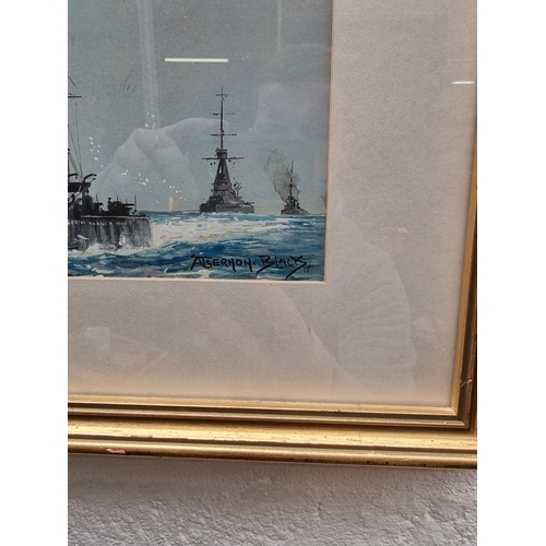 1192 - Algernon Black, a battleship, signed and dated '16, gouache, 44 x 32.5cm; together with three furthe... 