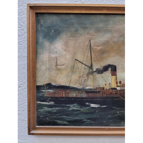 1196 - British School, early 20th century, a steam ship, indistinctly signed and dated 1911, oil on canvas,... 