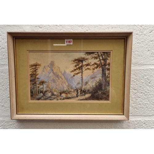 1197 - British School, 19th century, figures on an Alpine pass, indistinctly signed, watercolour, 21 x 35cm... 