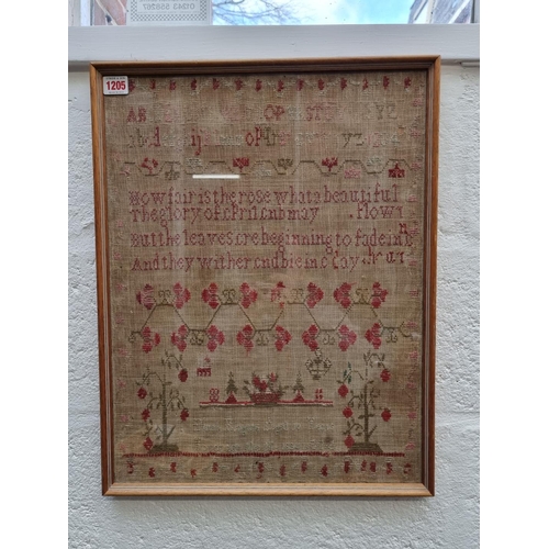 1205 - A William IV needlework sampler, by 'Dinah Rogers, Aged 10, November the 16, 1834', 52 x 40cm.... 