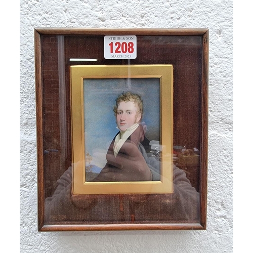 1208 - English School, first half 19th century, bust length portrait miniature of a gentleman, with blue ja... 