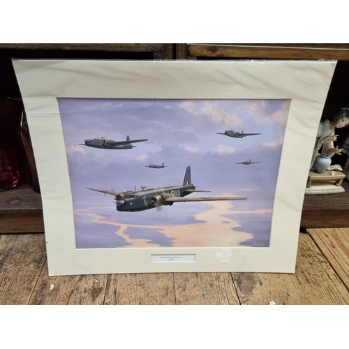 1211 - Peter Champion, Sea Harrier in flight, signed, oil on board, 51 x 61cm; together with two aeron... 