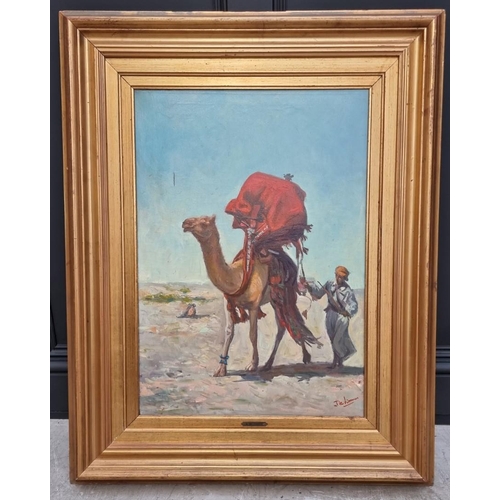 1222 - Continental School, Bedouin and camel, indistinctly signed, oil on canvas, 69 x 49cm.... 