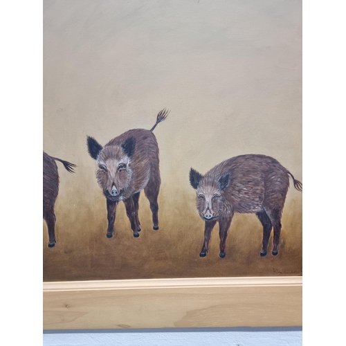 1233 - Alexander Clarke, 'Wild Boars', signed, inscribed and dated 2008 verso, oil on canvas, 59 x 119cm.&n... 