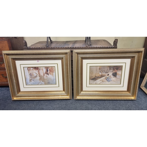 1241 - A pair of giltwood frames, each enclosing prints, the whole 57.5 x 71cm. 