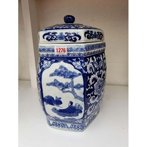 1276 - A Chinese blue and white hexagonal jar and cover, 35cm high. 