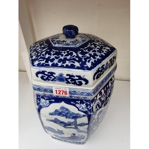 1276 - A Chinese blue and white hexagonal jar and cover, 35cm high. 