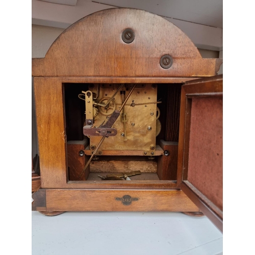 1282 - A late Victorian mahogany and inlaid mantel clock, the enamel dial inscribed 'Dent, London', strikin... 