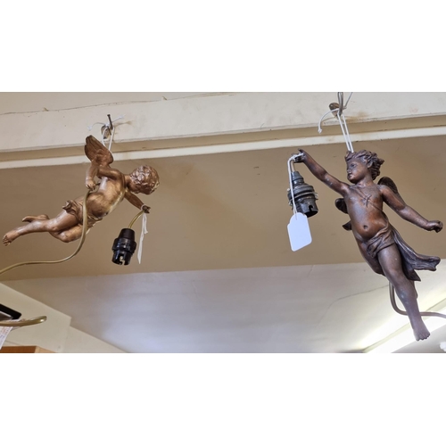 1621 - Two gilt metal cherub ceiling lights, largest 24cm. 