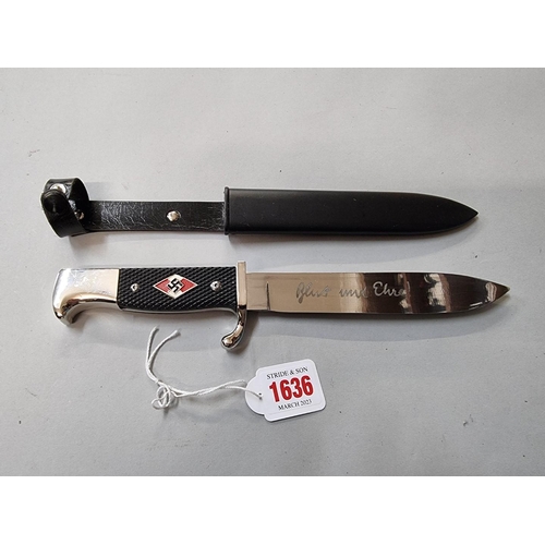 1636 - A reproduction German Third Reich Hitler Youth knife and sheath. 