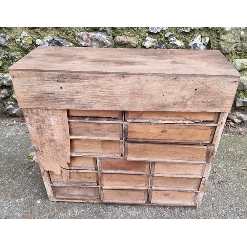 1679 - A small antique pine collectors chest, 51cm high x 56cm wide.