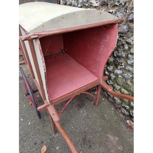 1680 - An antique covered market seller's apple cart or barrow, total length 163cm x 122cm high, wheelbase ... 