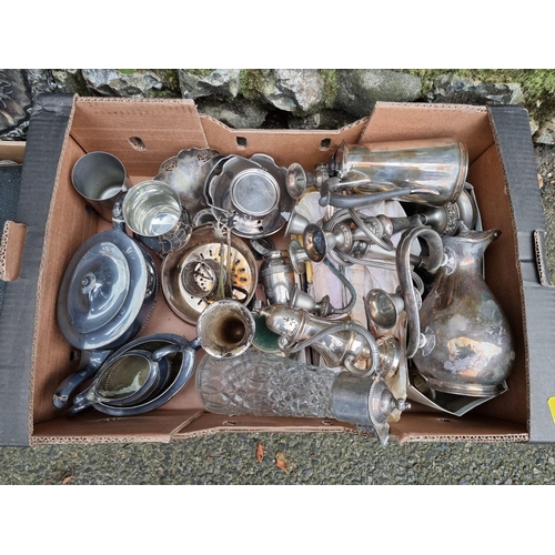 1681 - Three boxes of silverplate, to include a silver plated twin handled tray.