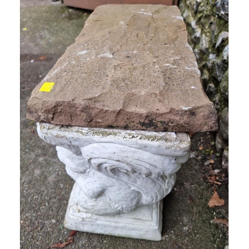 1701 - A white painted composition stone and sandstone bench, 60cm wide.