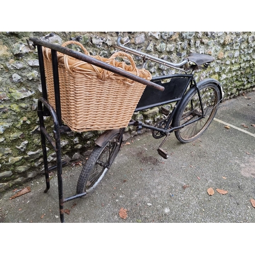 1704 - A vintage Raleigh tradesman's bicycle, with wicker basket to front pannier.