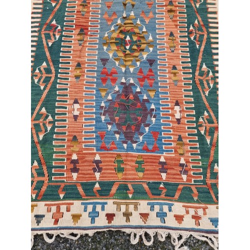1003 - A Kelim rug, having geometric borders, 226 x 140cm.