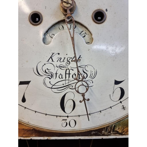 1052 - An early 19th century mahogany and inlaid eight day longcase clock, the 14in painted dial with moon ... 