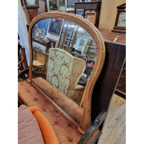 1085 - A large Victorian pine overmantel mirror, 120cm wide. 