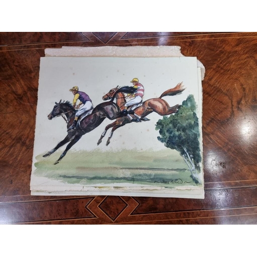 1242 - John Board, steeplechase scenes, a set of six, each signed, watercolour, 21 x 26cm, unframed. (6)... 