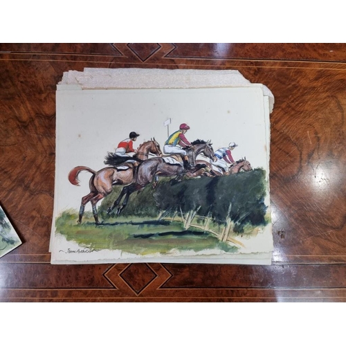 1242 - John Board, steeplechase scenes, a set of six, each signed, watercolour, 21 x 26cm, unframed. (6)... 