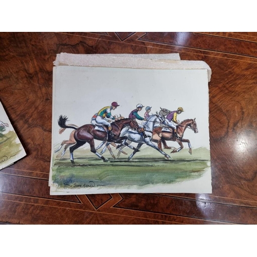 1242 - John Board, steeplechase scenes, a set of six, each signed, watercolour, 21 x 26cm, unframed. (6)... 