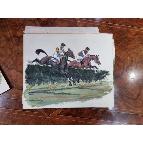 1242 - John Board, steeplechase scenes, a set of six, each signed, watercolour, 21 x 26cm, unframed. (6)... 