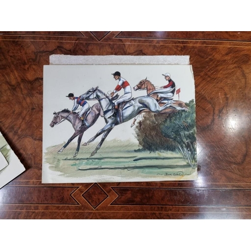 1242 - John Board, steeplechase scenes, a set of six, each signed, watercolour, 21 x 26cm, unframed. (6)... 